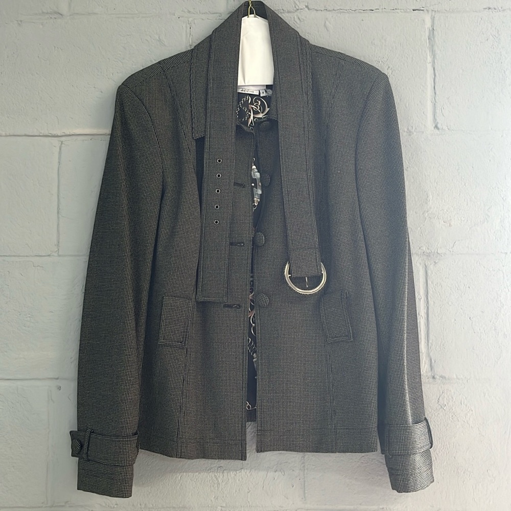 Black and white checkered pattern woman’s blazer jacket